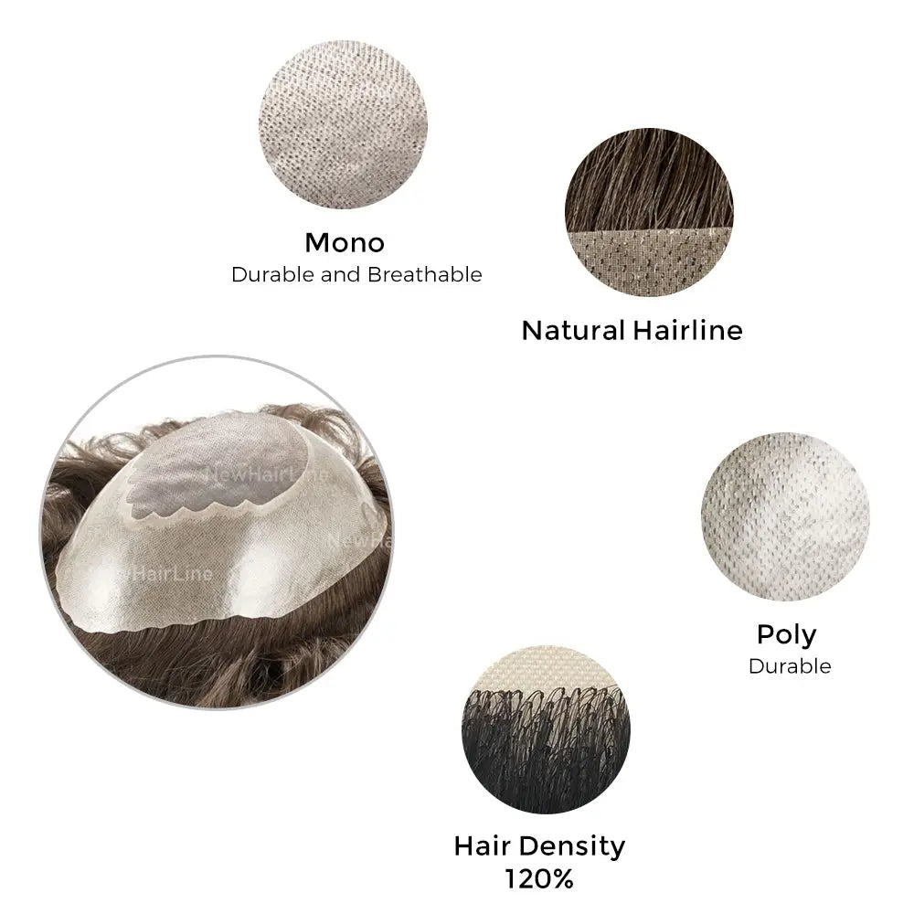 Fine Mono Base Center With Poly Perimeter Stock Hair System New-Hair-Line