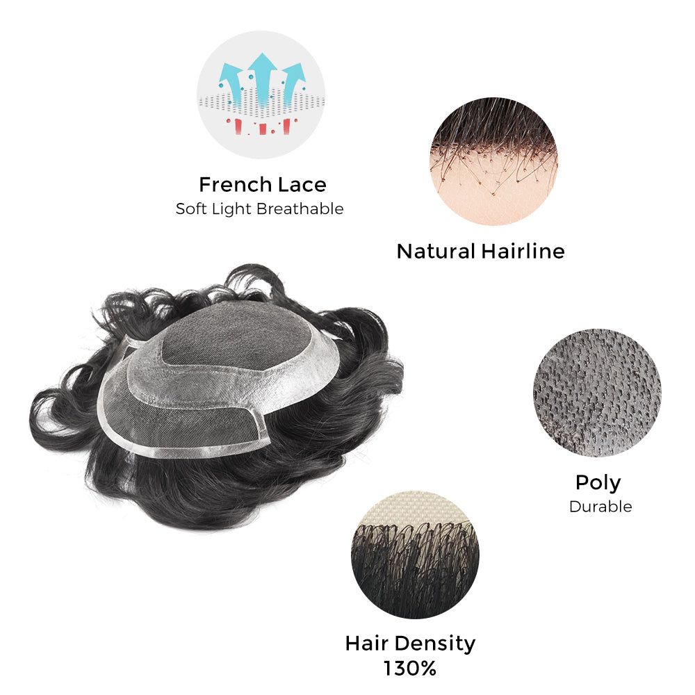 French Lace Front With Poly Around Stock Hair System New-Hair-Line