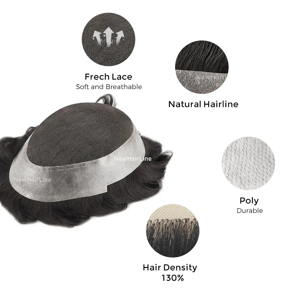 Lace Center With Thin SKin Poly Around Stock Hair System New-Hair-Line