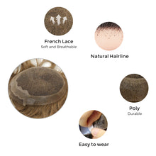 Load image into Gallery viewer, Real Human Hair French Lace Hair Replacement System with Wide Poly Around New-Hair-Line