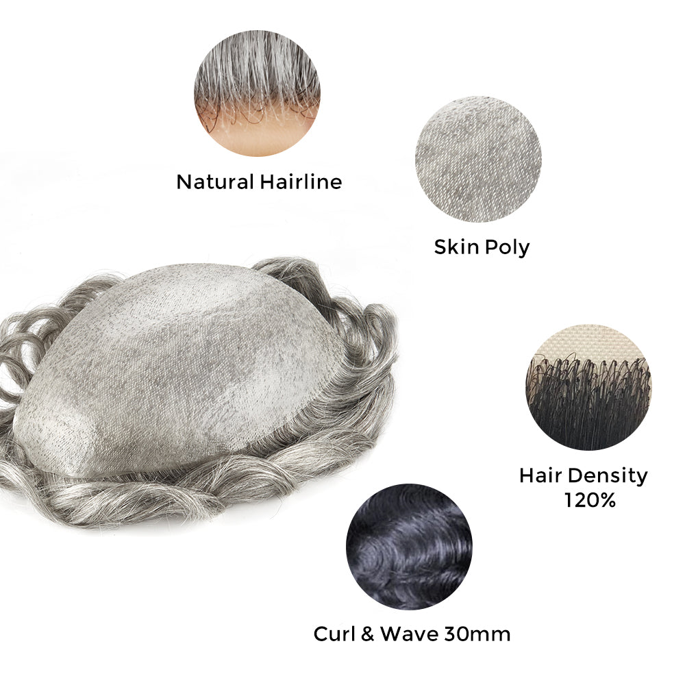 0.08mm Full Transparent Skin Poly Stock Hair Replacement System For Men New-Hair-Line