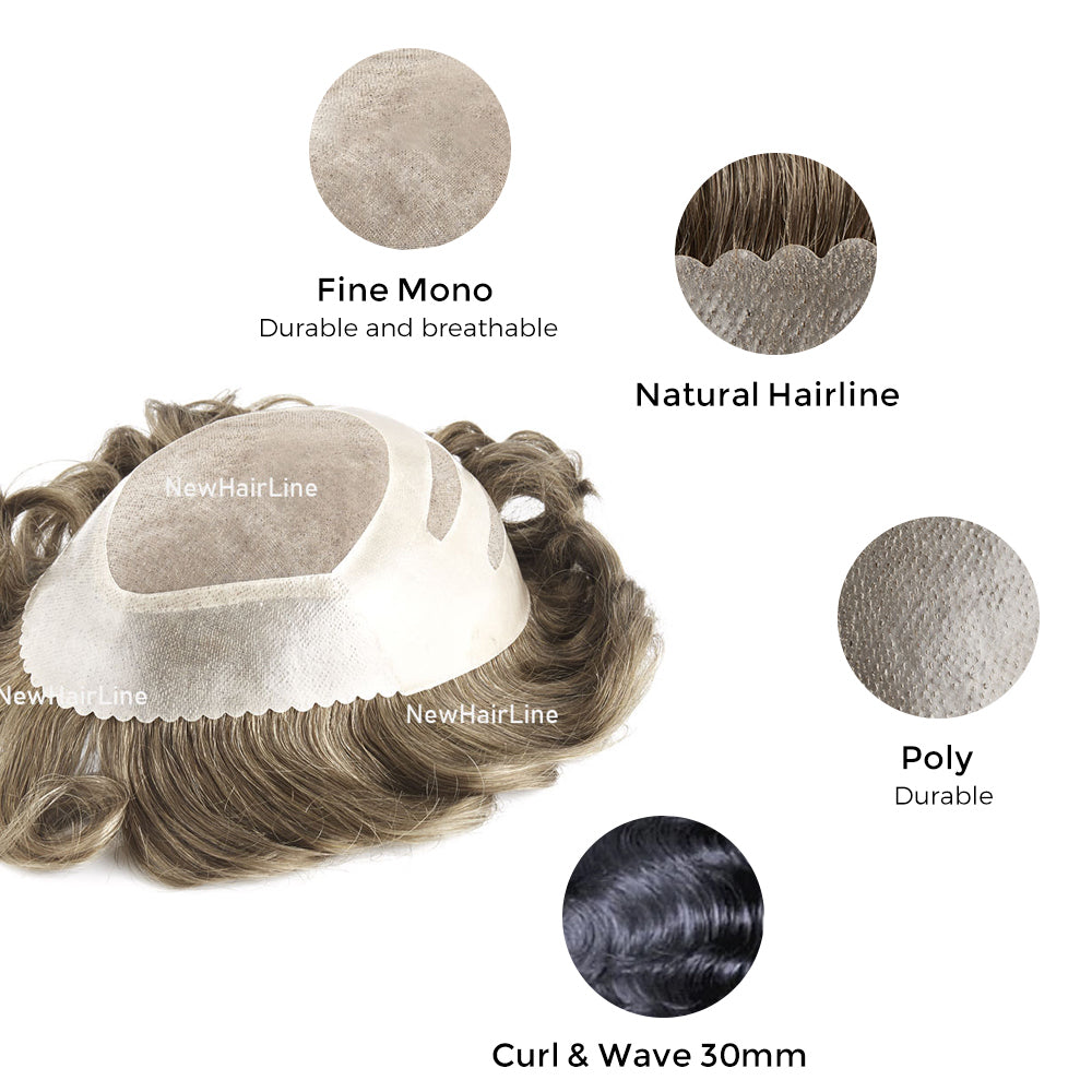 Poly front and Mono Top Center Hair Replacement System New-Hair-Line